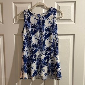 Charming Charlie Blue and White Sleeveless Peplum Top